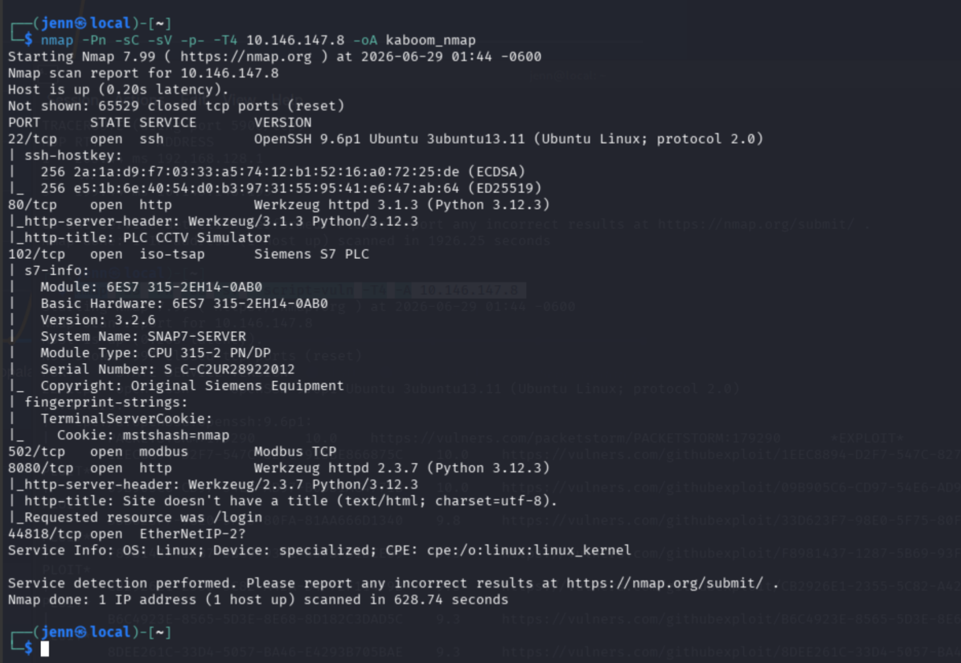 Nmap scan results for Kaboom target